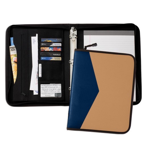 Tribeca Dual Tone 1" Zipper Ring Binder-Matte-Navy / Tan