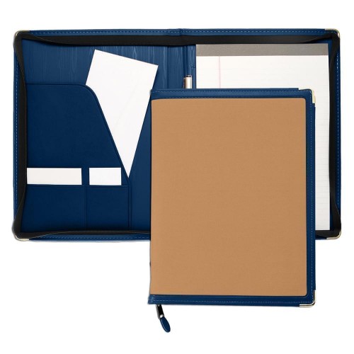 Edge Embroidered Letter Zipper Folder-Matte-Navy / Tan Edge Embroidered Letter Zipper Folder-Matte-Navy / Tan