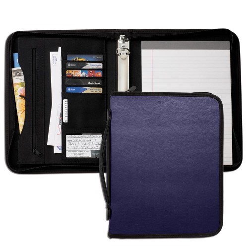 Tribeca 1" Zipper Ring Binder W/ Luggage Handle-Polished-Navy Tribeca 1" Zipper Ring Binder W/ Luggage Handle-Polished-Navy