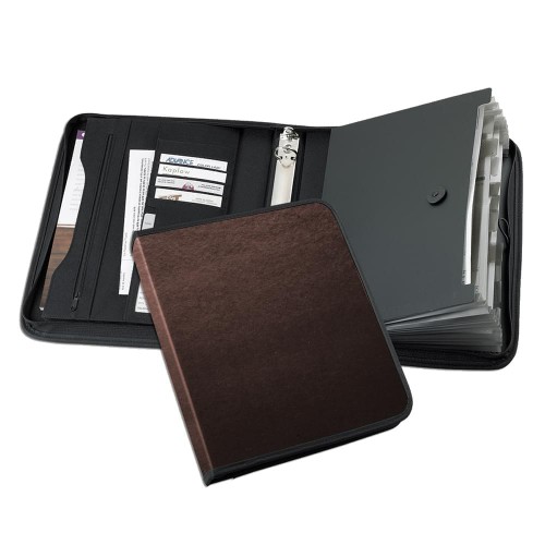Tribeca-Accordion Zipper Ring Binder-600 Denier Nylon or Faux Leather Vinyl-Brown Tribeca-Accordion Zipper Ring Binder-600 Denier Nylon or Faux Leather Vinyl-Brown