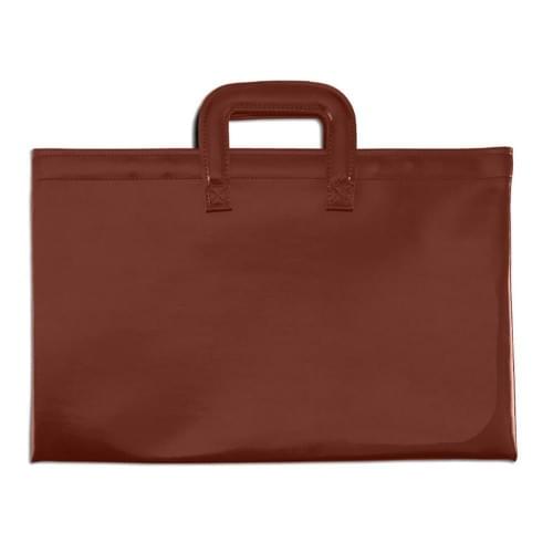 Briefcase with Luggage Handles-Faux Leather Vinyl-Brown