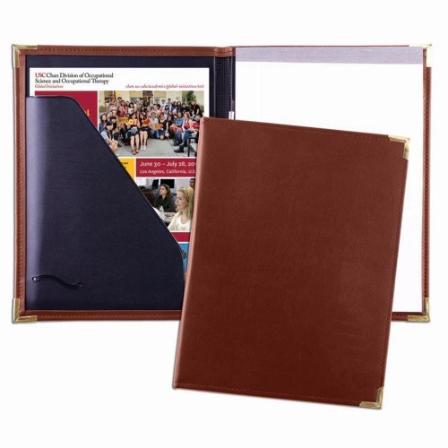 Stitched Letter Folder-Faux Leather Vinyl-Brown