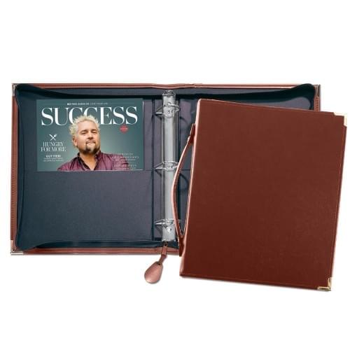 Zippered 1 1/2" D-Ring Binder with Strap-Faux Leather Vinyl-Brown