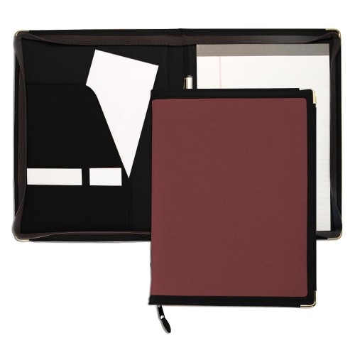 Edge Embroidered Letter Zipper Folder-600 Denier Nylon and Faux Leather Vinyl-Burgundy / Black Edge Embroidered Letter Zipper Folder-600 Denier Nylon and Faux Leather Vinyl-Burgundy / Black
