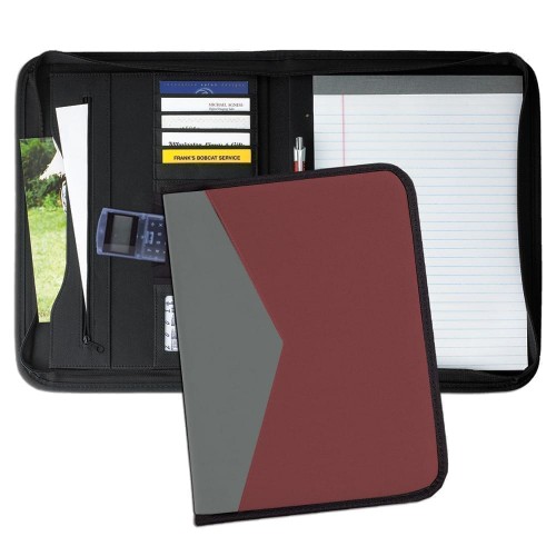 Tribeca Dual Tone Zipper Folder-600 Denier Nylon and Faux Leather Vinyl-Burgundy / Grey