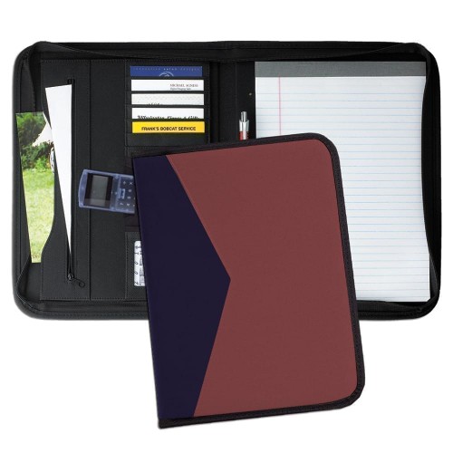 Tribeca Dual Tone Zipper Folder-600 Denier Nylon and Faux Leather Vinyl-Burgundy / Navy