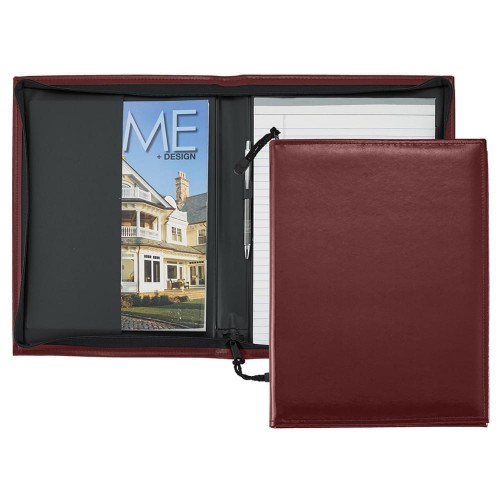 Economy Letter Zipper Folder-Faux Leather Vinyl-Burgundy