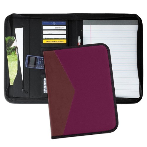 Tribeca Dual Tone Zipper Folder-Matte-Burgundy / Burgundy