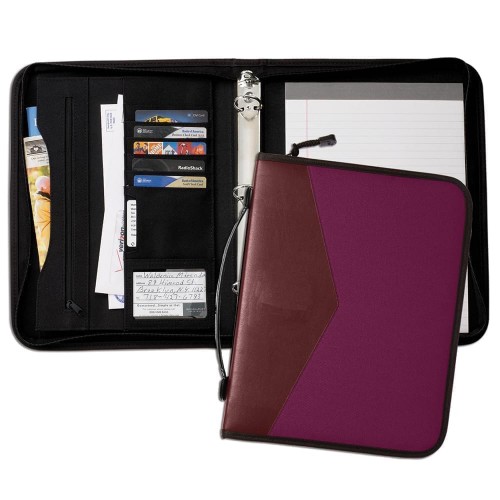 Tribeca Dual Tone 1" Zipper Ring Binder with Handle-Matte-Burgundy / Burgundy