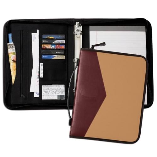 Tribeca Dual Tone 1" Zipper Ring Binder with Handle-Matte-Burgundy / Tan