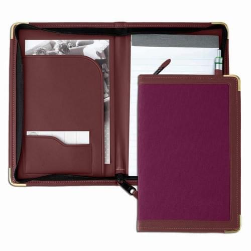 Edge Embroidered Junior Zipper Folder-Matte-Burgundy / Burgundy