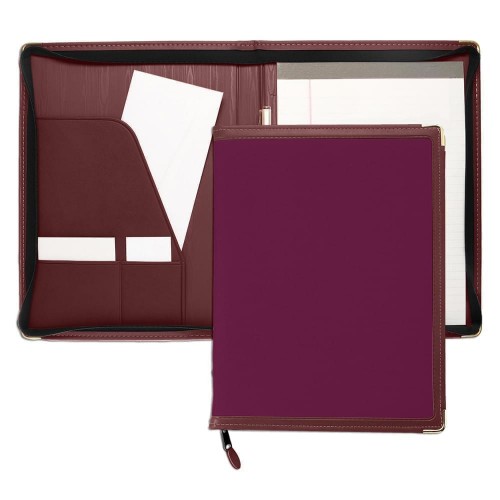 Edge Embroidered Letter Zipper Folder-Matte-Burgundy / Burgundy