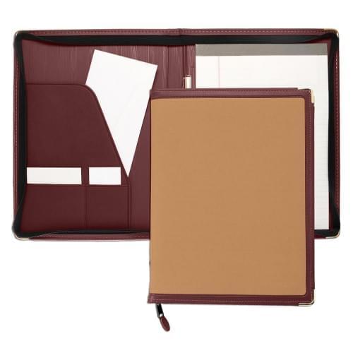 Edge Embroidered Letter Zipper Folder-Matte-Burgundy / Tan