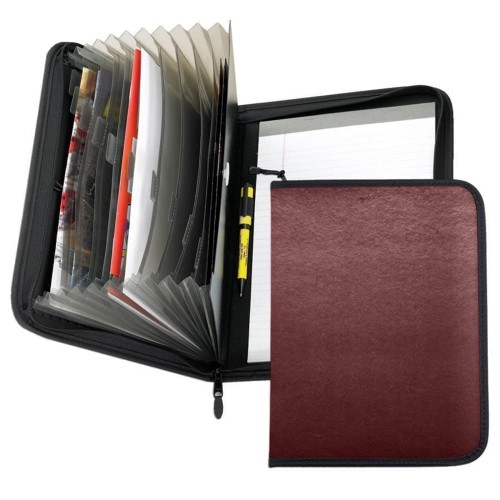 Accordion Zipper Folder-600 Denier Nylon or Faux Leather Vinyl-Burgundy