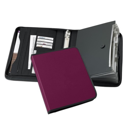 Tribeca-Accordion Zipper Ring Binder-600 Denier Nylon or Faux Leather Vinyl-Burgundy