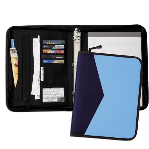 Tribeca Dual Tone 1" Zipper Ring Binder-600 Denier Nylon and Faux Leather Vinyl-Columbia / Navy