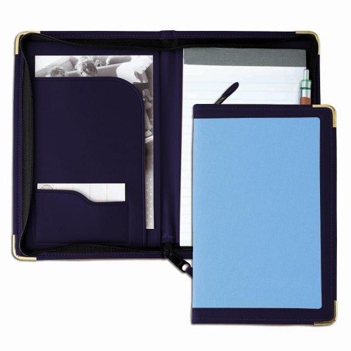 Edge Embroidered Junior Zipper Folder-600 Denier Nylon and Faux Leather Vinyl-Columbia / Navy