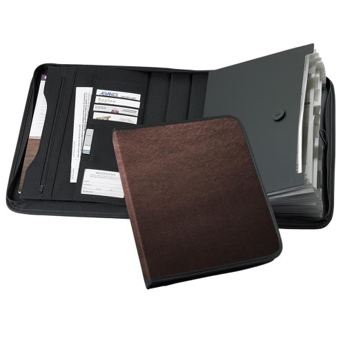 Tribeca-Accordion Zipper Portfolio-600 Denier Nylon or Faux Leather Vinyl-Dark Brown