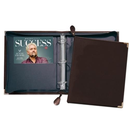 Zippered 1 1/2" D-Ring Binder-Faux Leather Vinyl-Dark Brown