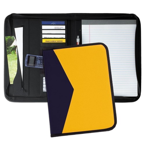 Tribeca Dual Tone Zipper Folder-600 Denier Nylon and Faux Leather Vinyl-Gold / Navy Tribeca Dual Tone Zipper Folder-600 Denier Nylon and Faux Leather Vinyl-Gold / Navy