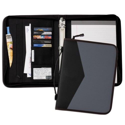 Tribeca Dual Tone 1" Zipper Ring Binder with Handle-600 Denier Nylon and Faux Leather Vinyl-Graphite / Black Tribeca Dual Tone 1" Zipper Ring Binder with Handle-600 Denier Nylon and Faux Leather Vinyl-Graphite / Black