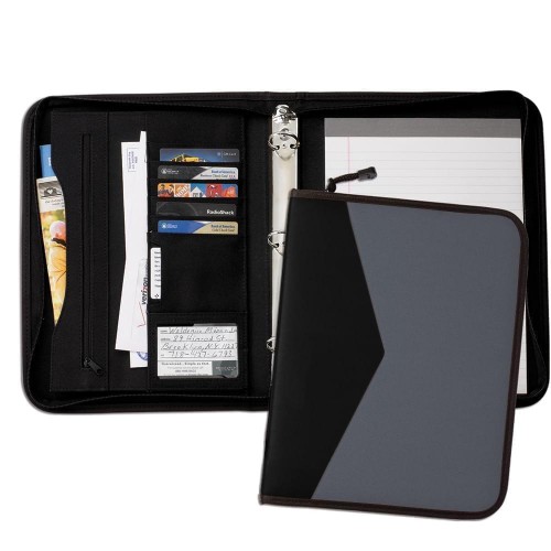 Tribeca Dual Tone 1" Zipper Ring Binder-600 Denier Nylon and Faux Leather Vinyl-Graphite / Black