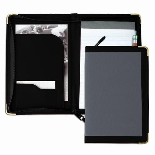 Edge Embroidered Junior Zipper Folder-600 Denier Nylon and Faux Leather Vinyl-Graphite / Black