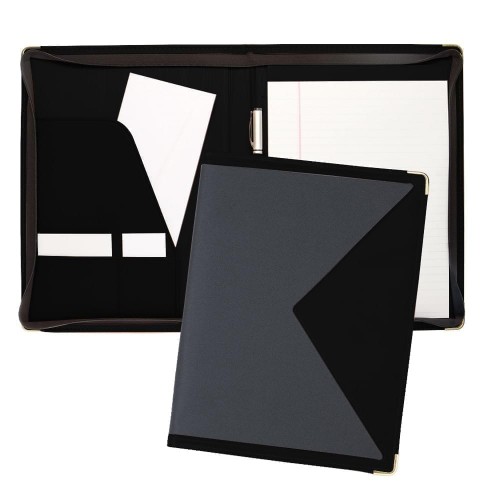 Edge Letter Zipper Folder-600 Denier Nylon and Faux Leather Vinyl-Graphite / Black