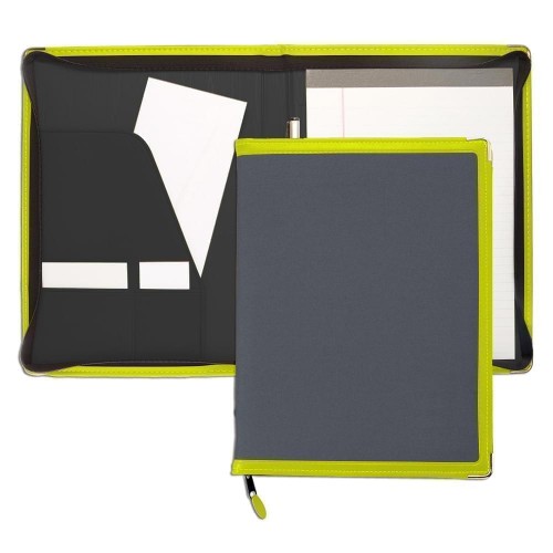 Edge Embroidered Letter Zipper Folder-600 Denier Nylon and Faux Leather Vinyl-Graphite / Lime Edge Embroidered Letter Zipper Folder-600 Denier Nylon and Faux Leather Vinyl-Graphite / Lime