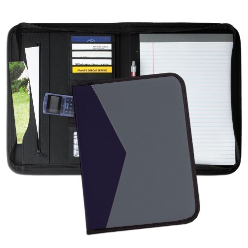 Tribeca Dual Tone Zipper Folder-600 Denier Nylon and Faux Leather Vinyl-Graphite / Navy