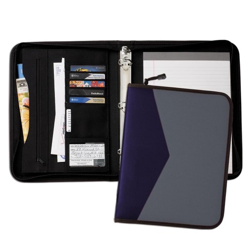 Tribeca Dual Tone 1" Zipper Ring Binder-600 Denier Nylon and Faux Leather Vinyl-Graphite / Navy Tribeca Dual Tone 1" Zipper Ring Binder-600 Denier Nylon and Faux Leather Vinyl-Graphite / Navy