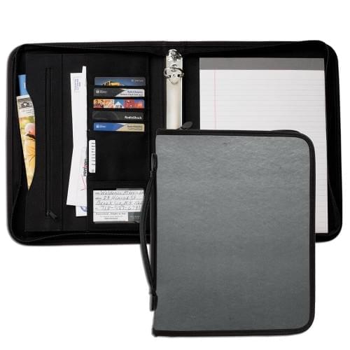 Tribeca 1" Zipper Ring Binder W/ Luggage Handle-Polished-Gray
