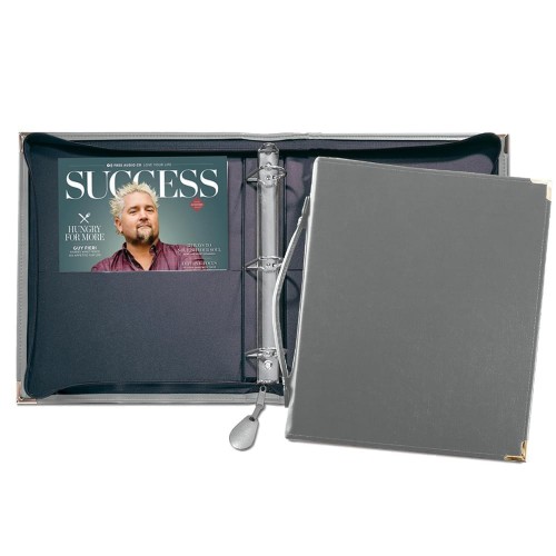 Zippered 1 1/2" D-Ring Binder with Strap-Faux Leather Vinyl-Gray