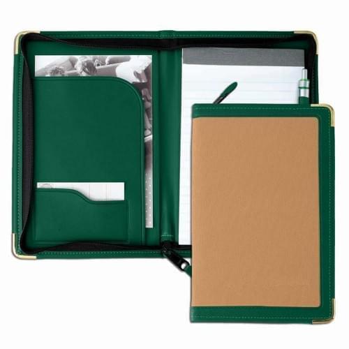 Edge Embroidered Junior Zipper Folder-Matte-Hunter / Tan