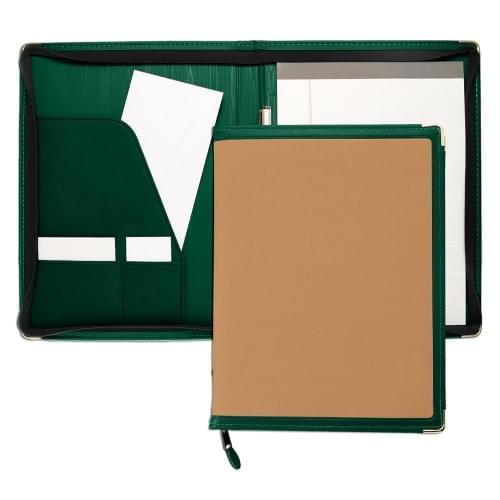 Edge Embroidered Letter Zipper Folder-Matte-Hunter / Tan