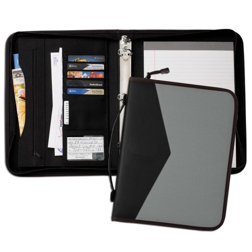 Tribeca Dual Tone 1" Zipper Ring Binder with Handle-600 Denier Nylon and Faux Leather Vinyl-Grey / Black Tribeca Dual Tone 1" Zipper Ring Binder with Handle-600 Denier Nylon and Faux Leather Vinyl-Grey / Black