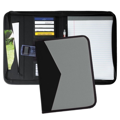 Tribeca Dual Tone Zipper Folder-600 Denier Nylon and Faux Leather Vinyl-Grey / Black