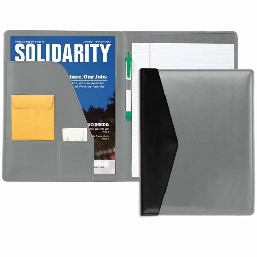 Accent Stitched Letter Folder-Faux Leather Vinyl-Grey / Black Accent Stitched Letter Folder-Faux Leather Vinyl-Grey / Black