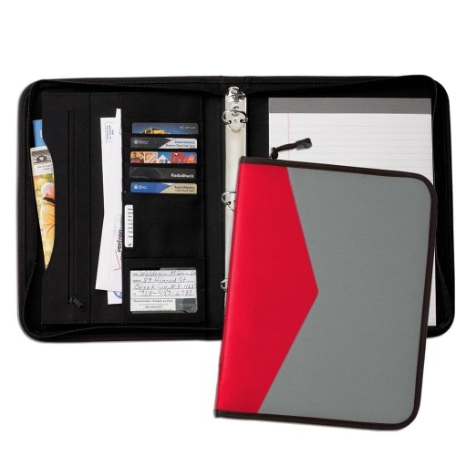 Tribeca Dual Tone 1" Zipper Ring Binder-600 Denier Nylon and Faux Leather Vinyl-Grey / Red Tribeca Dual Tone 1" Zipper Ring Binder-600 Denier Nylon and Faux Leather Vinyl-Grey / Red