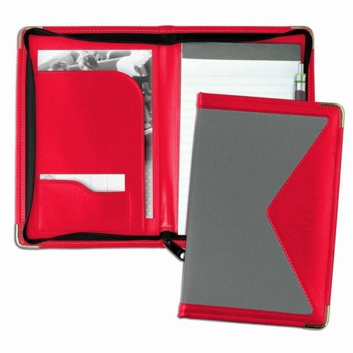 Edge Junior Zipper Folder-600 Denier Nylon and Faux Leather Vinyl-Grey / Red