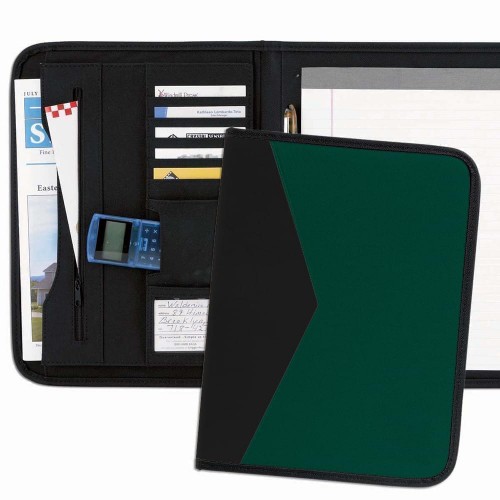 Tribeca 2-Tone Letter Folder-600 Denier Nylon and Faux Leather Vinyl-Hunter Green / Black