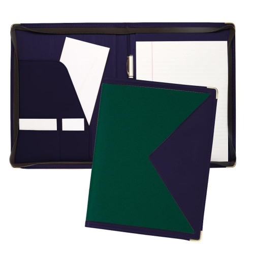 Edge Letter Zipper Folder-600 Denier Nylon and Faux Leather Vinyl-Hunter Green / Navy Edge Letter Zipper Folder-600 Denier Nylon and Faux Leather Vinyl-Hunter Green / Navy