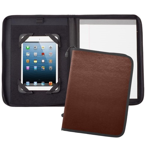 Tribeca Tablet Folder W/Zipper Closure-Matte-Brown