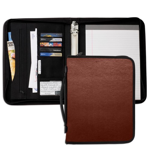 Tribeca 1" Zipper Ring Binder W/ Luggage Handle-Matte-Brown