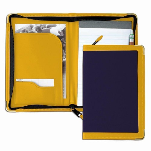 Edge Embroidered Junior Zipper Folder-600 Denier Nylon and Faux Leather Vinyl-Navy / Gold Edge Embroidered Junior Zipper Folder-600 Denier Nylon and Faux Leather Vinyl-Navy / Gold