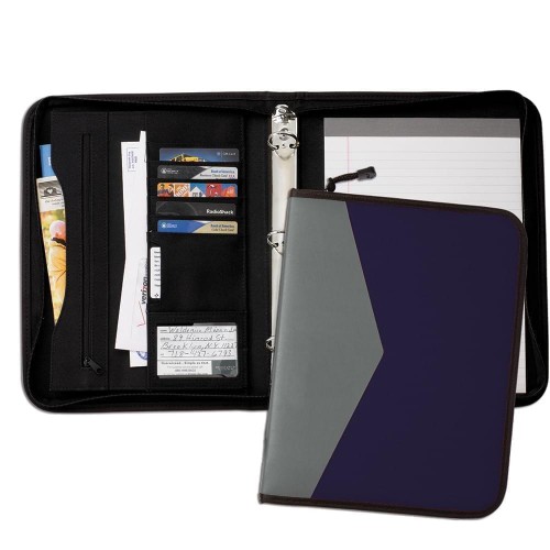Tribeca Dual Tone 1" Zipper Ring Binder-600 Denier Nylon and Faux Leather Vinyl-Navy / Grey Tribeca Dual Tone 1" Zipper Ring Binder-600 Denier Nylon and Faux Leather Vinyl-Navy / Grey