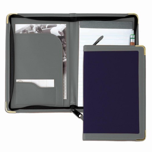 Edge Embroidered Junior Zipper Folder-600 Denier Nylon and Faux Leather Vinyl-Navy / Grey Edge Embroidered Junior Zipper Folder-600 Denier Nylon and Faux Leather Vinyl-Navy / Grey