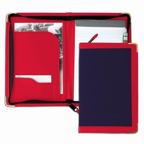 Edge Embroidered Junior Zipper Folder-600 Denier Nylon and Faux Leather Vinyl-Navy / Red