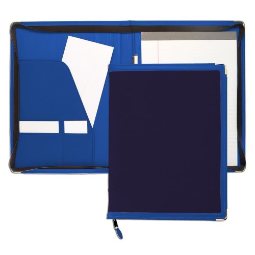 Edge Embroidered Letter Zipper Folder-600 Denier Nylon and Faux Leather Vinyl-Navy / Royal Blue Edge Embroidered Letter Zipper Folder-600 Denier Nylon and Faux Leather Vinyl-Navy / Royal Blue