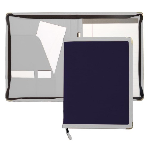 Edge Embroidered Letter Zipper Folder-600 Denier Nylon and Faux Leather Vinyl-Navy / White